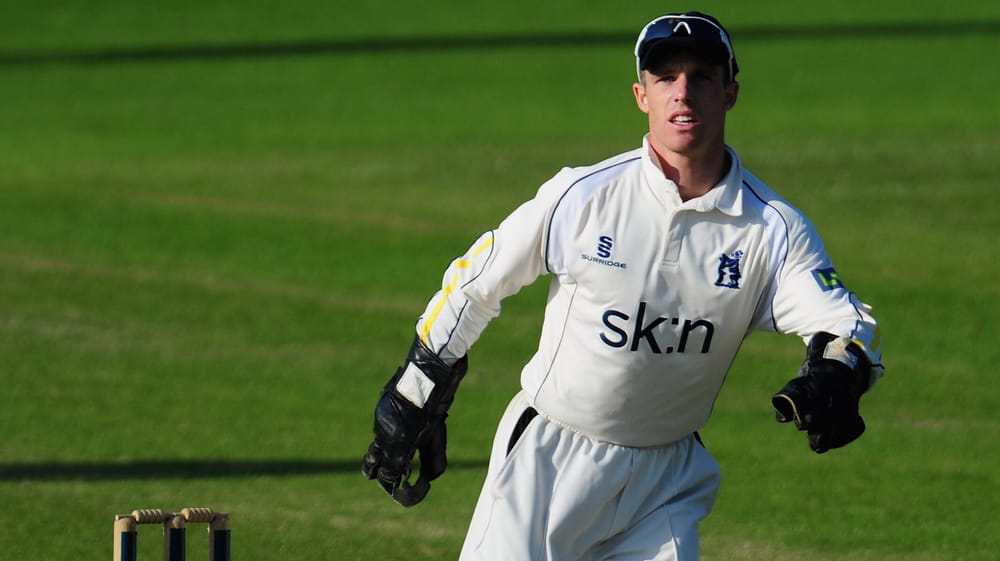 WORCESTER, ENGLAND - SEPTEMBER 05:  Warwickshire keeper Richard Johnson in action during day two of the  LV County Championship Division One game between Worcestershire and Warwickshire at New Road on September 5, 2012 in Worcester, England.  (Photo by Stu Forster/Getty Images)