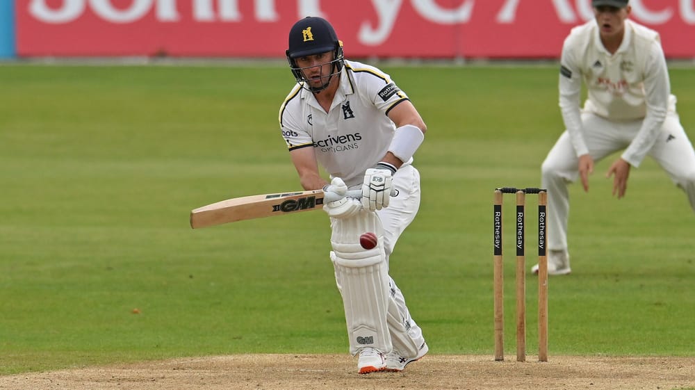 Will Young  of Warwickshire batting during the Rothesay County Championship One match between Nottinghamshire County Cricket Club and Warwickshire County Cricket Club at Trent Bridge, Nottingham, United Kingdom on 24 September 2025.
