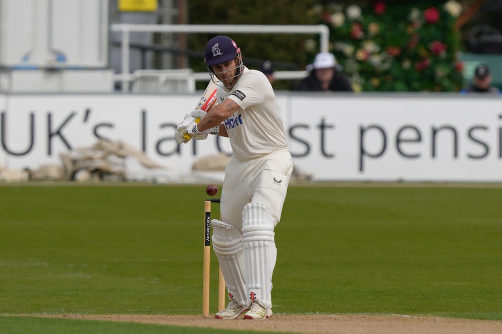Sam Hain (16) of Warwickshire during the Rothesay County Championship One match between Sussex County Cricket Club and Warwickshire County Cricket Club at the 1st Central County Ground, Hove, UK on 10 April 2026.