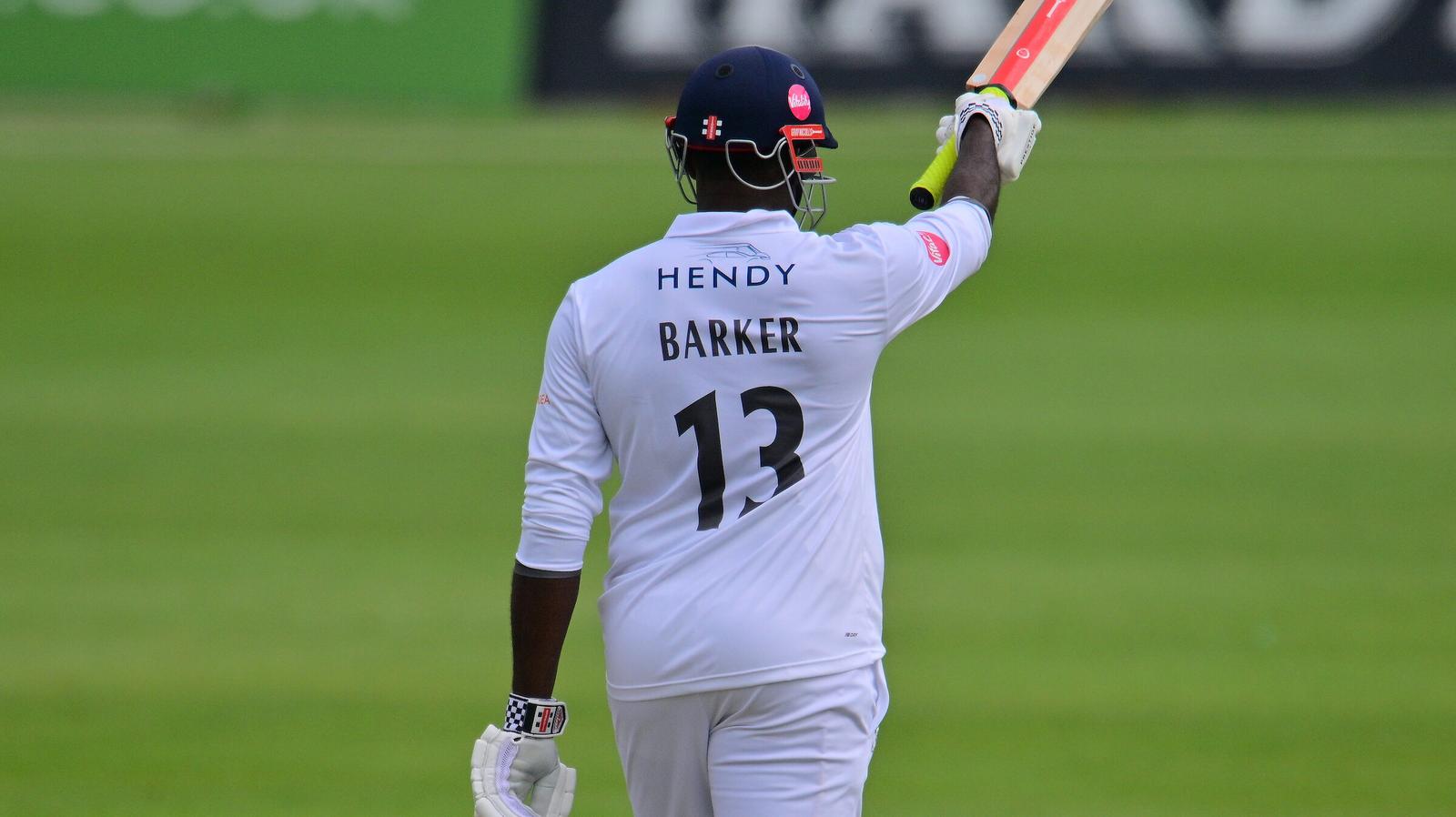 Keith Barker of Hampshire celebrates a half century during the Vitality County Championship One match between Nottinghamshire County Cricket Club and Hampshire County Cricket Club at Trent Bridge, Nottingham, United Kingdom on 18 May 2024.